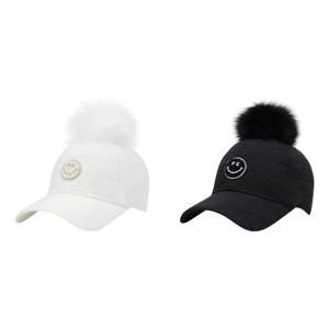 여성 부클 스마일 폼폼이 퀼팅 볼캡 521E4CP004