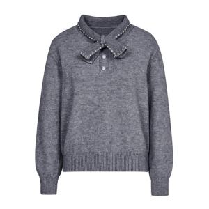 [제이제이 지고트]진주 카라 리본 풀오버 니트 GRCN1PO311