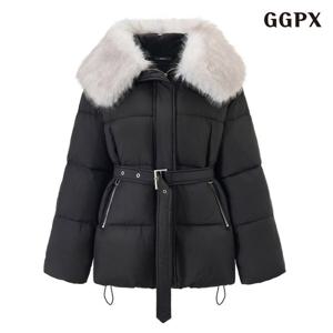 [GGPX] 벨티드 퍼 탈부착 카라 배색  패딩 점퍼 (GPDJJ046D)