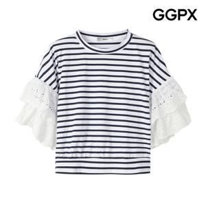 [지지피엑스]캉캉 펀칭 레이스 소매 단가라 티셔츠 (GP4TS039F)