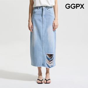 [지지피엑스]데미지 데님 롱 스커트 (GP5SK027F)