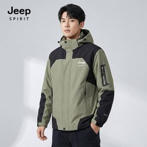 JEEP SPIRIT 공용 컬러배색 기능성 윈드브레이커 카키 (JSFAJK196)