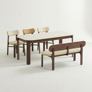 스코나 모네드 세라믹 원목 6인 식탁세트(벤치1개+의자3개)