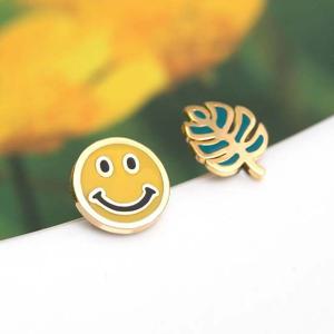 14K 골드필드 핀 언발란스 스마일 일자침 귀걸이