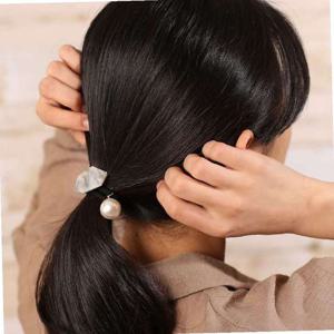 (엔젤슈슈) 방울 진주 자개 머리끈 그레이 헤어끈