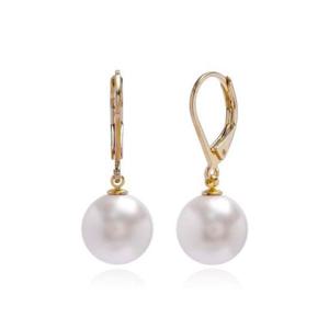 E462 10mm 화이트진주 오스트리아 골드 레버백 귀걸이