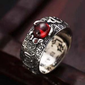 남여공용 심경 반지 S925 레트로 두꺼비 가닛 석류석