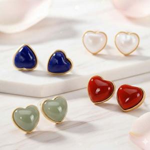 원석 귀걸이 청금석 홍마노 상감 하트 S925 청옥 백옥