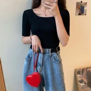 반팔티셔츠 BNC-C3004 여성 슬림핏 스퀘어넥 반팔티셔츠