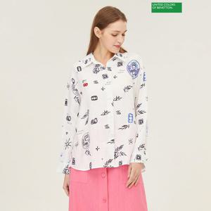 베네통 자수 패턴 린넨 블라우스 BABL53431