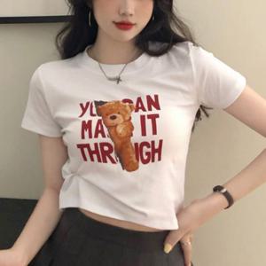 곰돌이 영문 크롭 반팔티 URD013 여성 나시 무지 라운 라운드넥