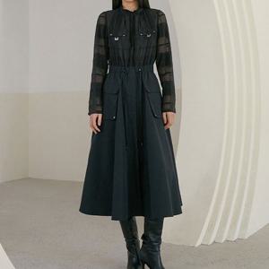 [에고이스트]소재 믹스 아웃포켓 포인트 롱 원피스 (ER1WO160)