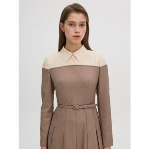 올리브데올리브 (OW4WO978) 셔츠 배색 오픈 숄더 핏앤 플레어 원피스