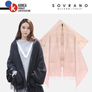 [소브라노] 양면 체크 주머니 숄 판초 선물포장