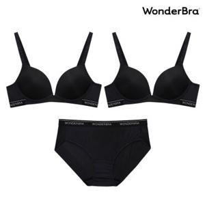 [Wonderbra] 푸쉬업 밴드 노와이어 브라2+팬티1 3종세트 블랙 WBWBR5M04(2)_PT