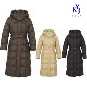 겨울 경량 롱푸퍼 허리끈 후드 여성 덕다운 롱패딩 점퍼KPWLJP14
