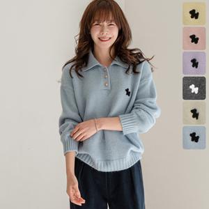 키첼 [신규컬러추가][따숨니트] 더벤 자수 카라 니트