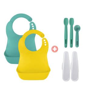 [베베락]엘파 이유식 턱받이(2P)+실리콘스푼 1+2단계(3P)