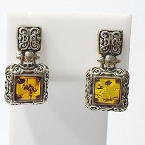 [블루케이] 호박 원석귀걸이240104-04심플엔틱사각