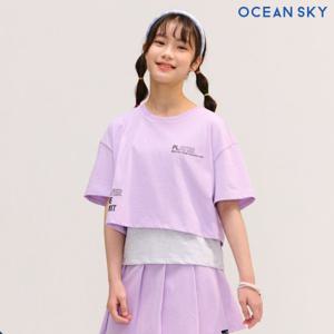 [오션스카이]여아 뒷판 사선 트임 레이어드 반팔 티셔츠-DBJG587