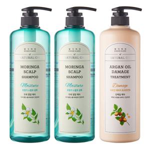 댕기머리 허벌 모링가 스칼프 샴푸 1000ml 2개+아르간 트리트먼트 1000ml