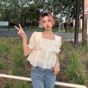 [리빌모아]여자 스퀘어 쉬폰 반팔 블라우스 JSW-BLH-SP0000CJW-