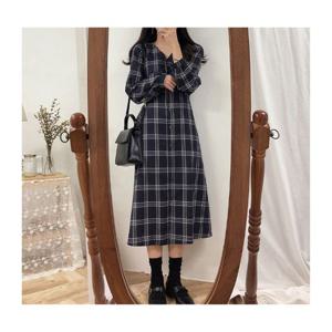 여성체크롱원피스 2컬러 1P 브이넥 얇은 여자 치마