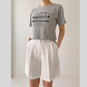 린넨 미디 밴딩 반바지 5부 핀턱 버뮤다 숏 팬츠 코디