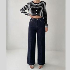 스판 스티치 밴딩 와이드 일자핏 통 청바지 데님 팬츠