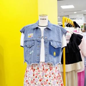 르피타 DP01 스마일패치 크롭 데님 조끼 L245UVO801