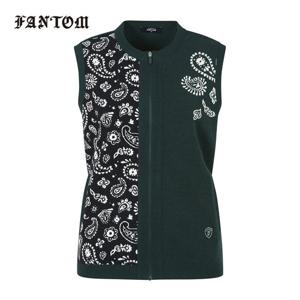 [팬텀] 여성 페이즐리 패턴 집업 니트 베스트 221D3SV194_GN