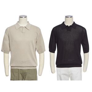 [레노마캐주얼]S/S (한정수량) 베이지 면 메쉬 오픈 카라넥 반팔니트 2종택1 RQFMKT73A_NW_2