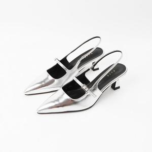 [신난다슈] 여성 슬링백힐 5cm 메리제인 슬링백 구두 펌프스힐 스틸레토 NF252409 실버