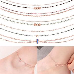 14Kgp 로즈골드 큐빅 비즈 체인 패션 발찌 7종 택