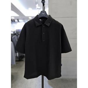 바쏘옴므 세이브존03 바쏘옴므 남자 여름 오버핏 시어서커 블랙 반팔 카라 티셔츠 WSAGZ2KT92A