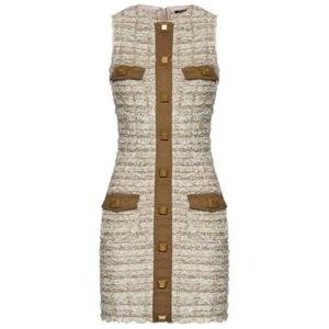 Balmain 버튼 슬리브리스 트위드 미니 드레스 AF1R3066KD77 GCC TP943223018