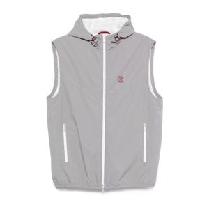 브루넬로쿠치넬리 그레이 후드 넥라인 집 프론트 베스트 MM49A7