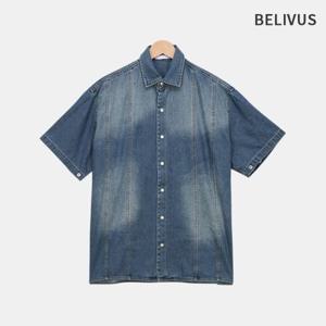 빌리버스 남자 데님 워싱 반팔 셔츠 BXR051