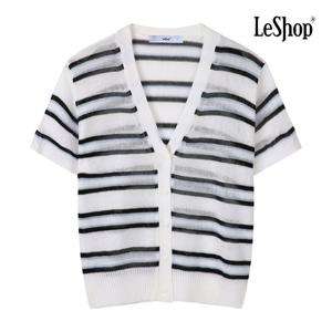 [르샵]라인 짜임 버튼 프런트 반팔 니트 가디건 (BP7KC008A)