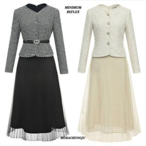 [미니멈]MD 투피스스타일 트위드 자켓 플리츠 샤 원피스 MD MYAA