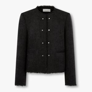 보브  (7155310005) 프린지 트림 스터드 버튼 트위드 자켓