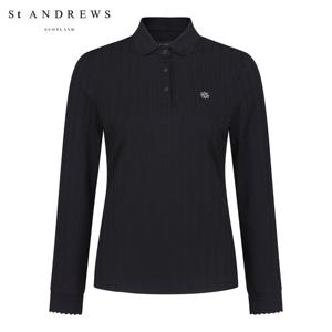 [세인트앤드류스] 여성 웨이브 커프스 골조직 카라 티셔츠 821E3TO107_BK