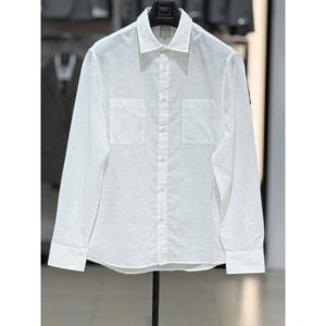 [바쏘옴므]화이트 면 혼방 포켓 포인트 캐주얼 엠보 셔츠 WSZ2TT