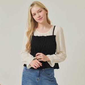 FOCUS  스모크 뷔스티에 새틴 블라우스 PBVFF5F1BL5051