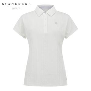 [세인트앤드류스] 여성 케이블 니트 라이크 카라 반팔 티셔츠 821E3TSA22_WH