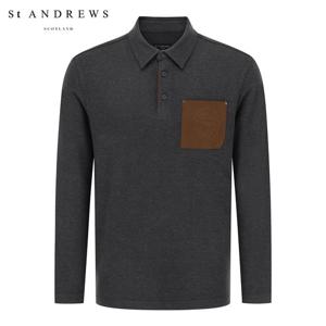 [세인트앤드류스] 남성 스웨이드 포켓 소프트 카라 긴팔티셔츠 811E4TO002_GY