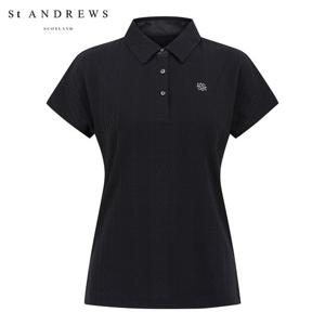 [세인트앤드류스] 여성 케이블 니트 라이크 카라 반팔 티셔츠 821E3TSA22_BK