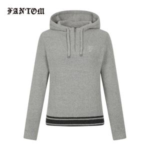 [팬텀] 여성 배색 후드 반집업 긴팔 니트