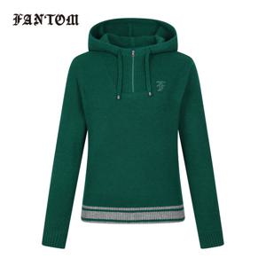 [팬텀] 여성 배색 후드 반집업 긴팔 니트