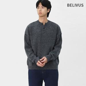빌리버스 남자 니트 긴팔 오버핏 헨리넥 간절기 티셔츠 BNBR001